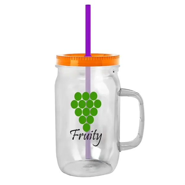 27 oz Mason Jar with Handle, straw and screw-on lid. Measurements... from ASI 40480 Koozie Group