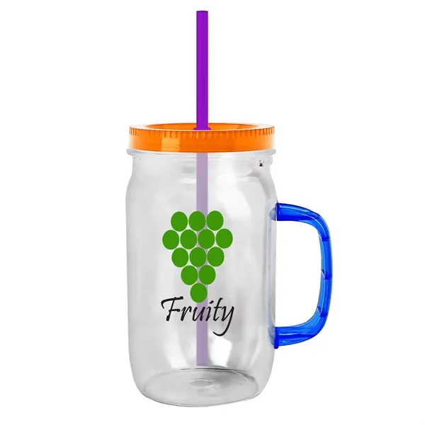 27 oz Mason Jar with Handle, straw and screw-on lid. Measurements... from ASI 40480 Koozie Group