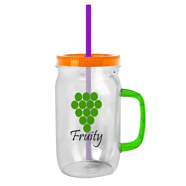 27 oz Mason Jar with Handle, straw and screw-on lid. Measurements... from ASI 40480 Koozie Group