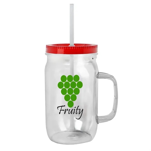 27 oz Mason Jar with Handle, straw and screw-on lid. Measurements... from ASI 40480 Koozie Group