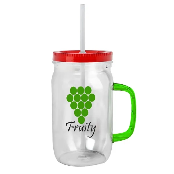 27 oz Mason Jar with Handle, straw and screw-on lid. Measurements... from ASI 40480 Koozie Group