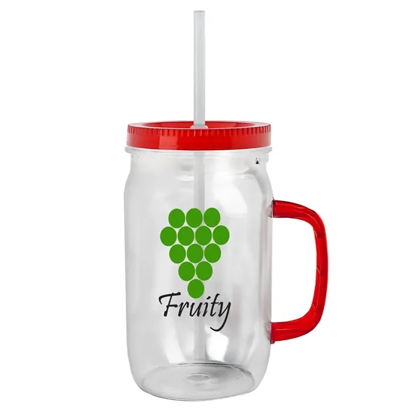 27 oz Mason Jar with Handle, straw and screw-on lid. Measurements... from ASI 40480 Koozie Group