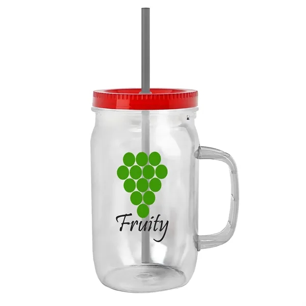27 oz Mason Jar with Handle, straw and screw-on lid. Measurements... from ASI 40480 Koozie Group