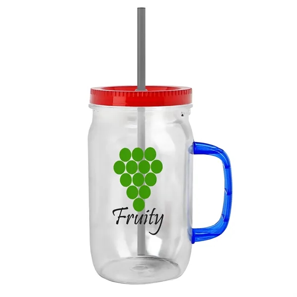 27 oz Mason Jar with Handle, straw and screw-on lid. Measurements... from ASI 40480 Koozie Group
