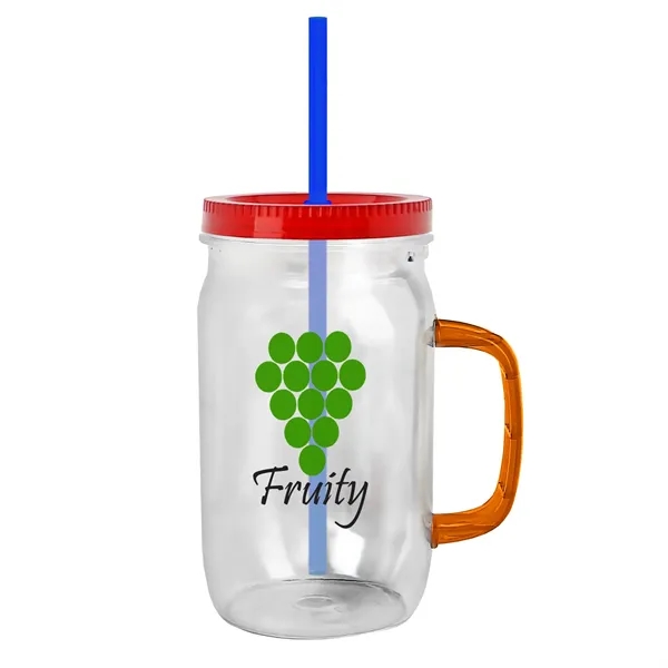 27 oz Mason Jar with Handle, straw and screw-on lid. Measurements... from ASI 40480 Koozie Group