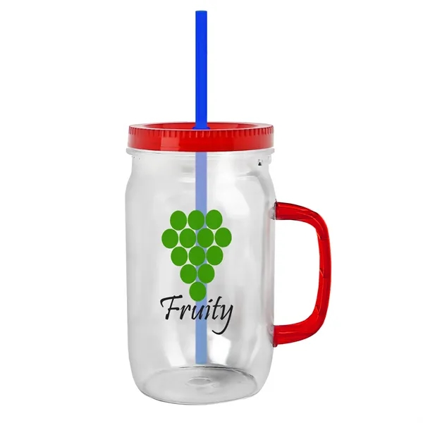27 oz Mason Jar with Handle, straw and screw-on lid. Measurements... from ASI 40480 Koozie Group