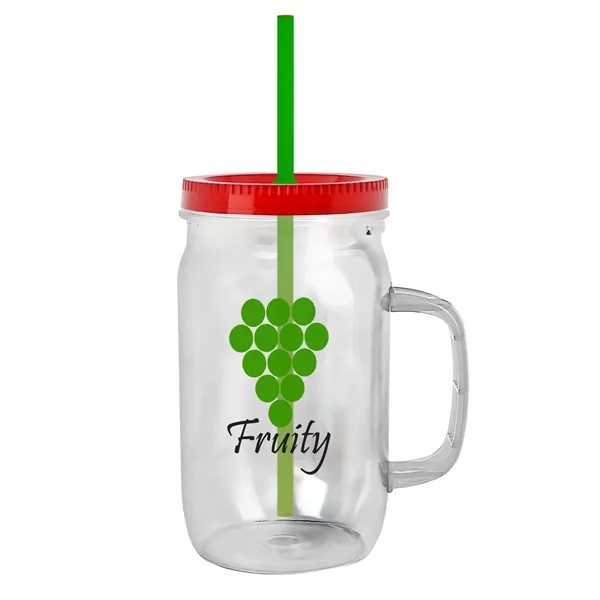 27 oz Mason Jar with Handle, straw and screw-on lid. Measurements... from ASI 40480 Koozie Group