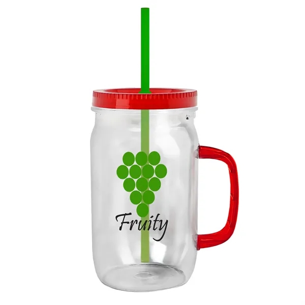 27 oz Mason Jar with Handle, straw and screw-on lid. Measurements... from ASI 40480 Koozie Group