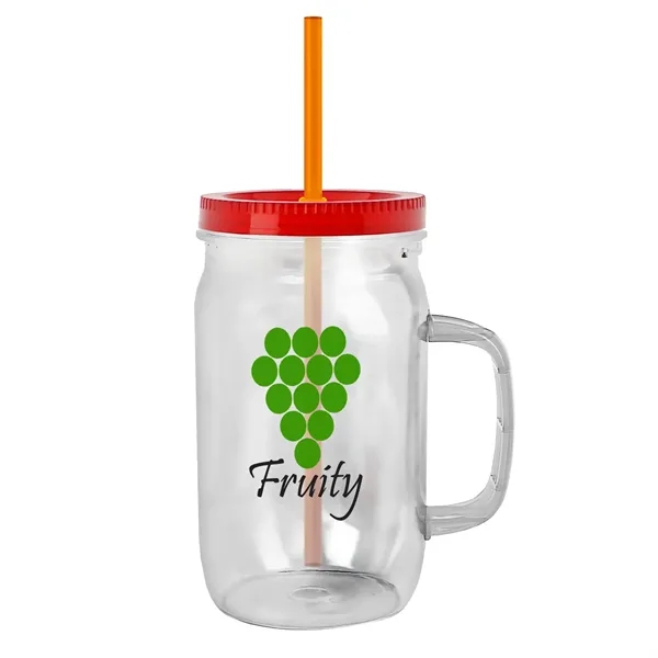 27 oz Mason Jar with Handle, straw and screw-on lid. Measurements... from ASI 40480 Koozie Group