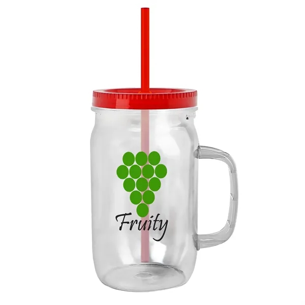 27 oz Mason Jar with Handle, straw and screw-on lid. Measurements... from ASI 40480 Koozie Group