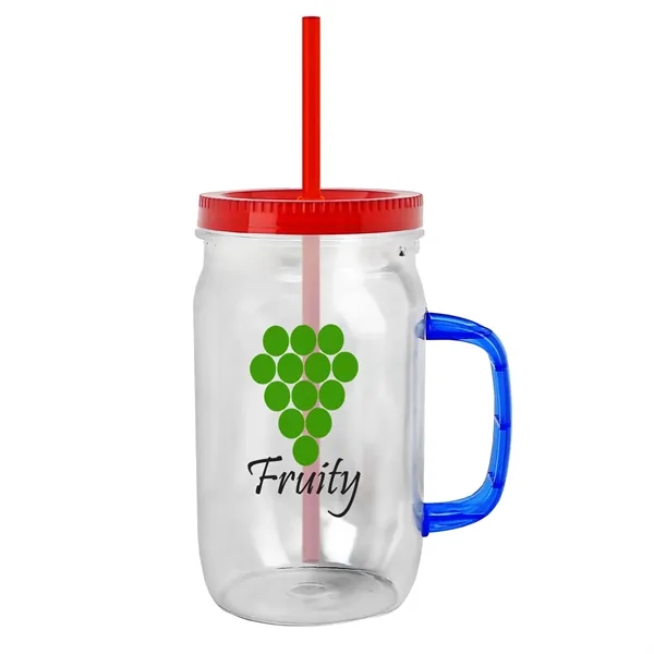 27 oz Mason Jar with Handle, straw and screw-on lid. Measurements... from ASI 40480 Koozie Group