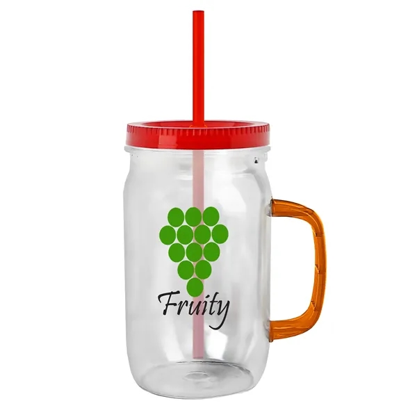 27 oz Mason Jar with Handle, straw and screw-on lid. Measurements... from ASI 40480 Koozie Group