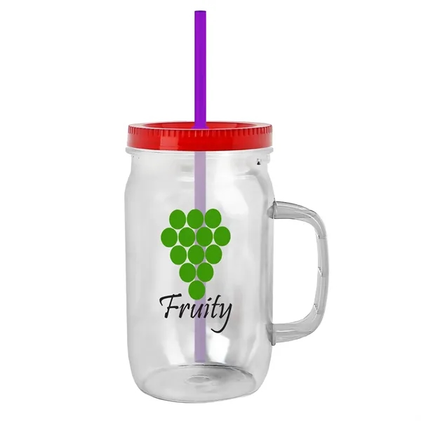 27 oz Mason Jar with Handle, straw and screw-on lid. Measurements... from ASI 40480 Koozie Group