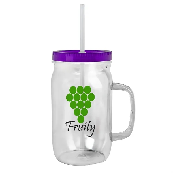 27 oz Mason Jar with Handle, straw and screw-on lid. Measurements... from ASI 40480 Koozie Group