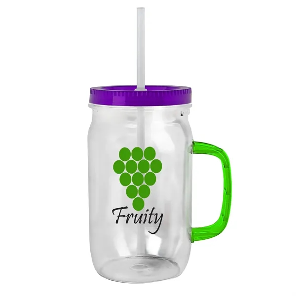 27 oz Mason Jar with Handle, straw and screw-on lid. Measurements... from ASI 40480 Koozie Group