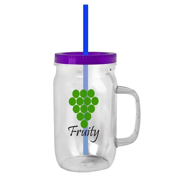 27 oz Mason Jar with Handle, straw and screw-on lid. Measurements... from ASI 40480 Koozie Group