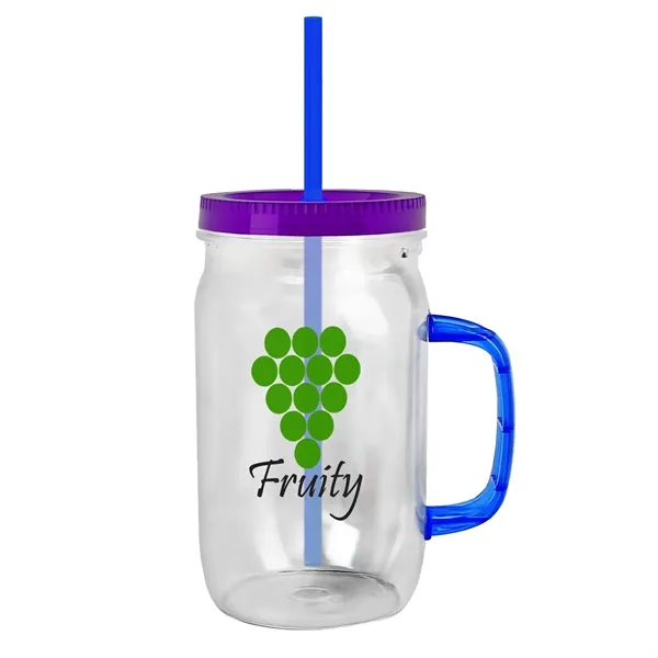27 oz Mason Jar with Handle, straw and screw-on lid. Measurements... from ASI 40480 Koozie Group