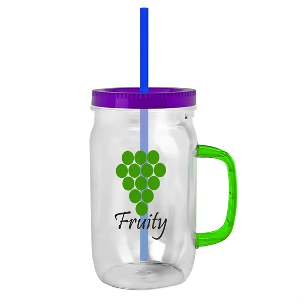 27 oz Mason Jar with Handle, straw and screw-on lid. Measurements... from ASI 40480 Koozie Group