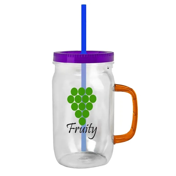 27 oz Mason Jar with Handle, straw and screw-on lid. Measurements... from ASI 40480 Koozie Group