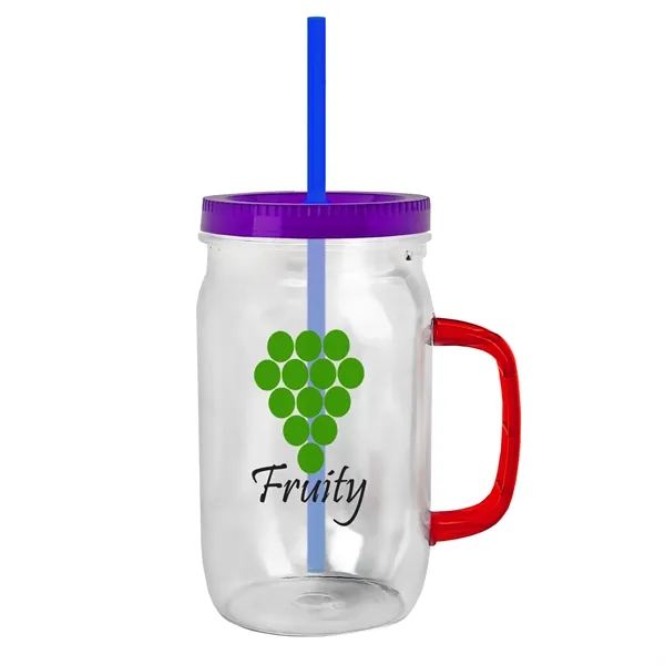 27 oz Mason Jar with Handle, straw and screw-on lid. Measurements... from ASI 40480 Koozie Group
