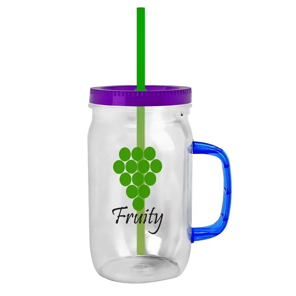 27 oz Mason Jar with Handle, straw and screw-on lid. Measurements... from ASI 40480 Koozie Group