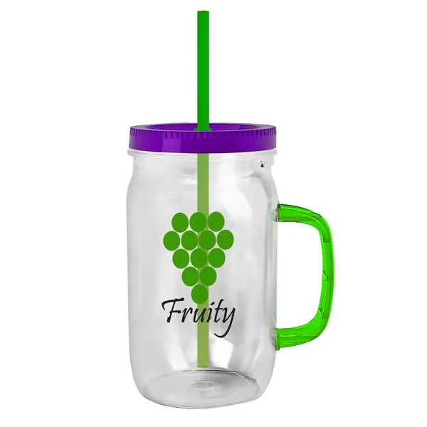 27 oz Mason Jar with Handle, straw and screw-on lid. Measurements... from ASI 40480 Koozie Group