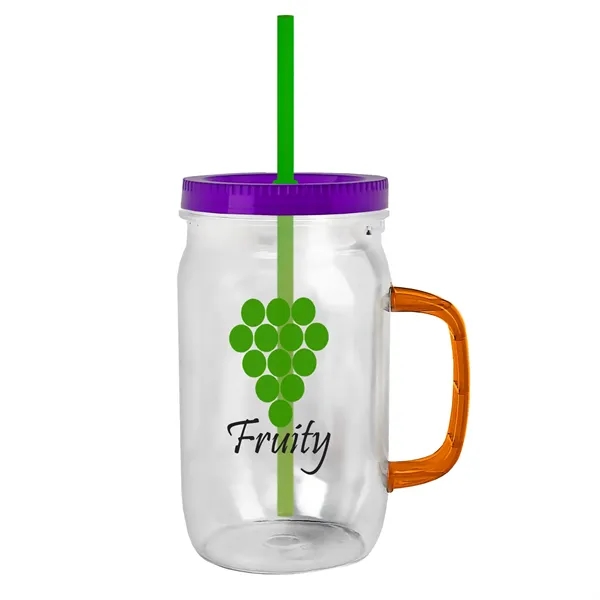 27 oz Mason Jar with Handle, straw and screw-on lid. Measurements... from ASI 40480 Koozie Group