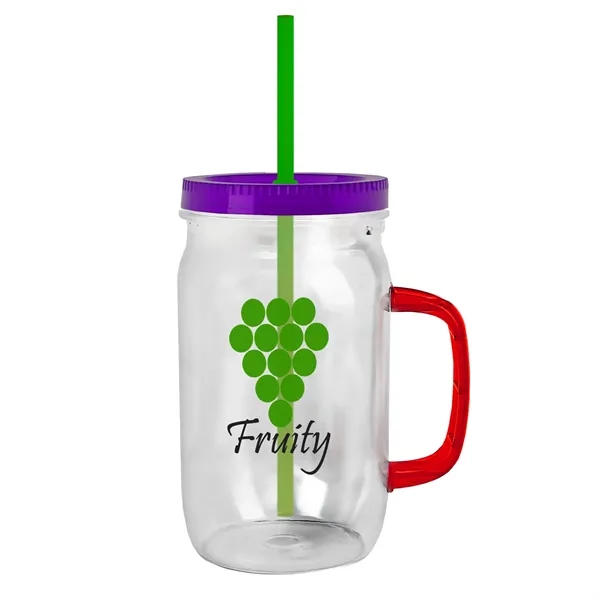 27 oz Mason Jar with Handle, straw and screw-on lid. Measurements... from ASI 40480 Koozie Group