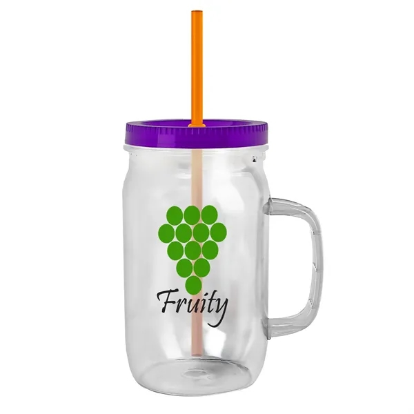 27 oz Mason Jar with Handle, straw and screw-on lid. Measurements... from ASI 40480 Koozie Group