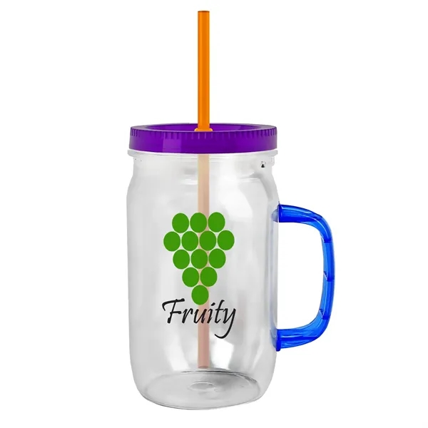 27 oz Mason Jar with Handle, straw and screw-on lid. Measurements... from ASI 40480 Koozie Group