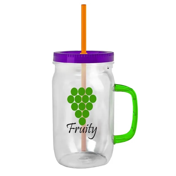 27 oz Mason Jar with Handle, straw and screw-on lid. Measurements... from ASI 40480 Koozie Group