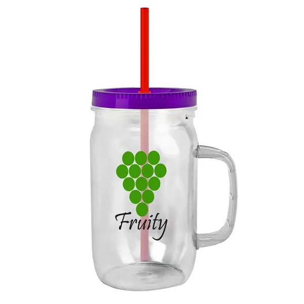 27 oz Mason Jar with Handle, straw and screw-on lid. Measurements... from ASI 40480 Koozie Group