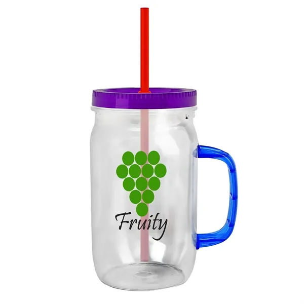 27 oz Mason Jar with Handle, straw and screw-on lid. Measurements... from ASI 40480 Koozie Group