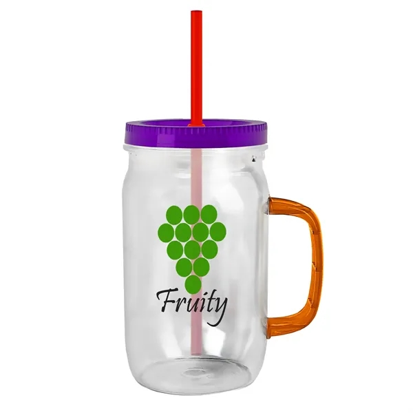 27 oz Mason Jar with Handle, straw and screw-on lid. Measurements... from ASI 40480 Koozie Group