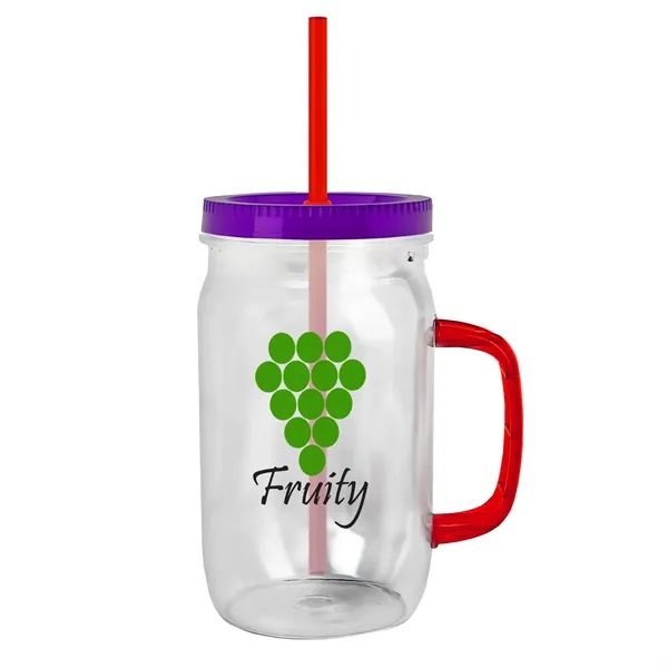 27 oz Mason Jar with Handle, straw and screw-on lid. Measurements... from ASI 40480 Koozie Group