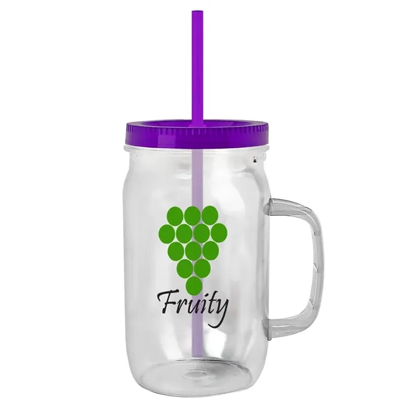 27 oz Mason Jar with Handle, straw and screw-on lid. Measurements... from ASI 40480 Koozie Group