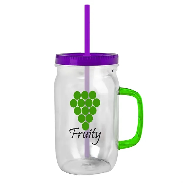 27 oz Mason Jar with Handle, straw and screw-on lid. Measurements... from ASI 40480 Koozie Group