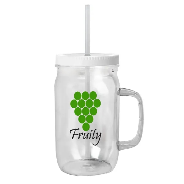 27 oz Mason Jar with Handle, straw and screw-on lid. Measurements... from ASI 40480 Koozie Group