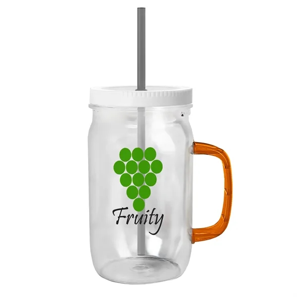 27 oz Mason Jar with Handle, straw and screw-on lid. Measurements... from ASI 40480 Koozie Group
