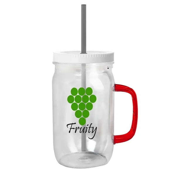 27 oz Mason Jar with Handle, straw and screw-on lid. Measurements... from ASI 40480 Koozie Group
