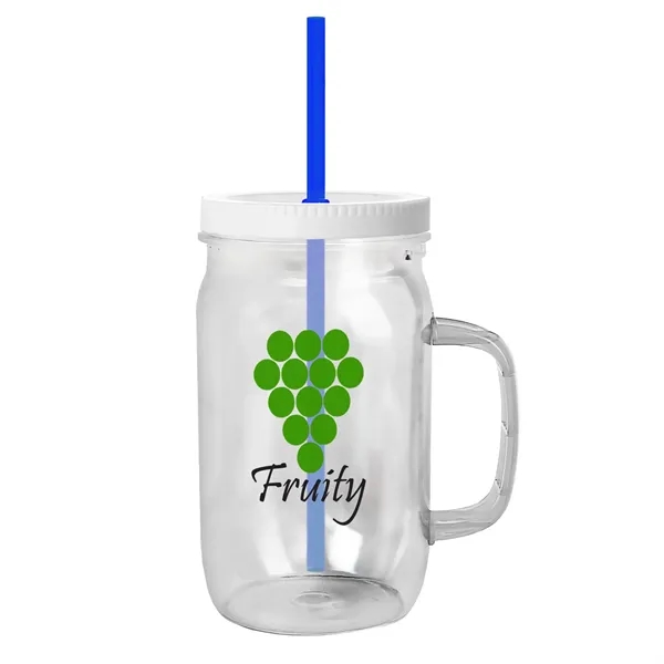 27 oz Mason Jar with Handle, straw and screw-on lid. Measurements... from ASI 40480 Koozie Group