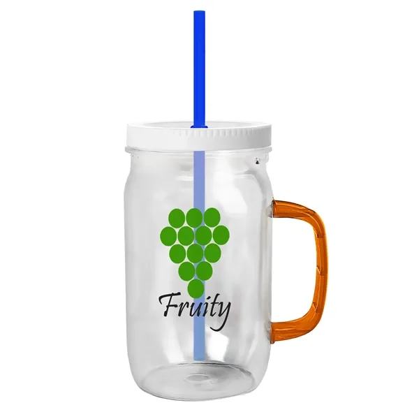 27 oz Mason Jar with Handle, straw and screw-on lid. Measurements... from ASI 40480 Koozie Group