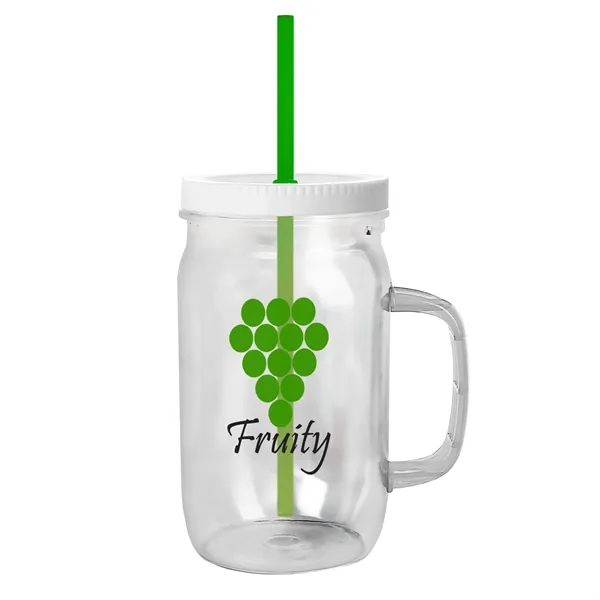 27 oz Mason Jar with Handle, straw and screw-on lid. Measurements... from ASI 40480 Koozie Group