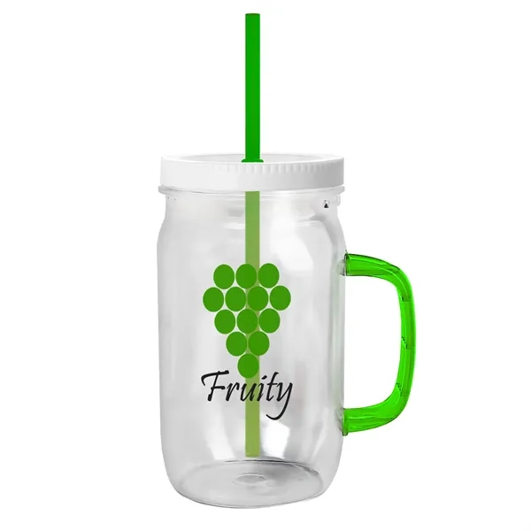 27 oz Mason Jar with Handle, straw and screw-on lid. Measurements... from ASI 40480 Koozie Group