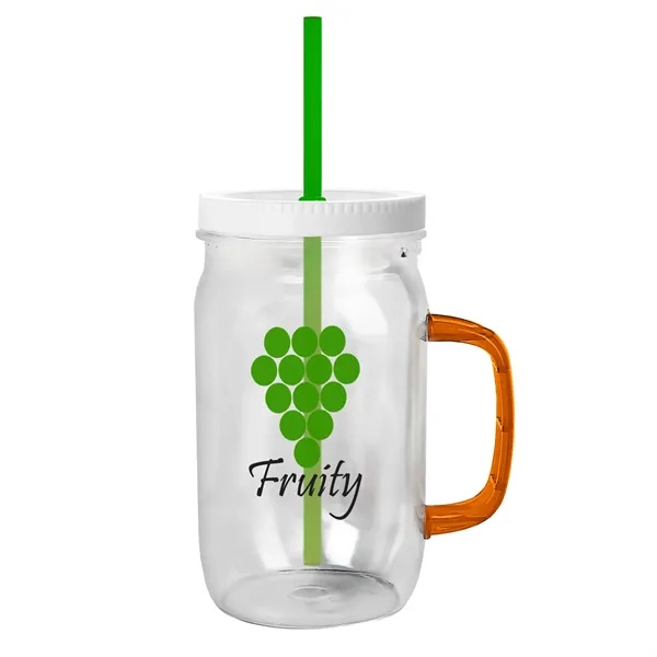 27 oz Mason Jar with Handle, straw and screw-on lid. Measurements... from ASI 40480 Koozie Group