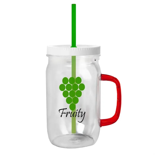 27 oz Mason Jar with Handle, straw and screw-on lid. Measurements... from ASI 40480 Koozie Group