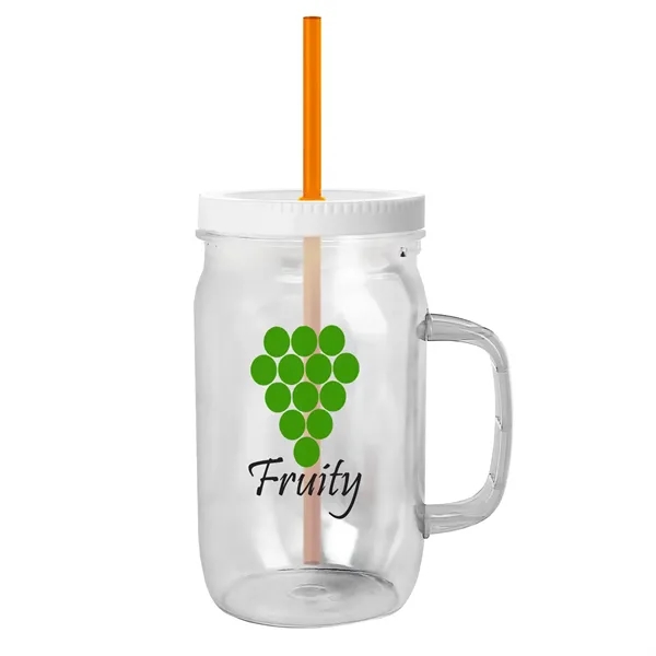 27 oz Mason Jar with Handle, straw and screw-on lid. Measurements... from ASI 40480 Koozie Group