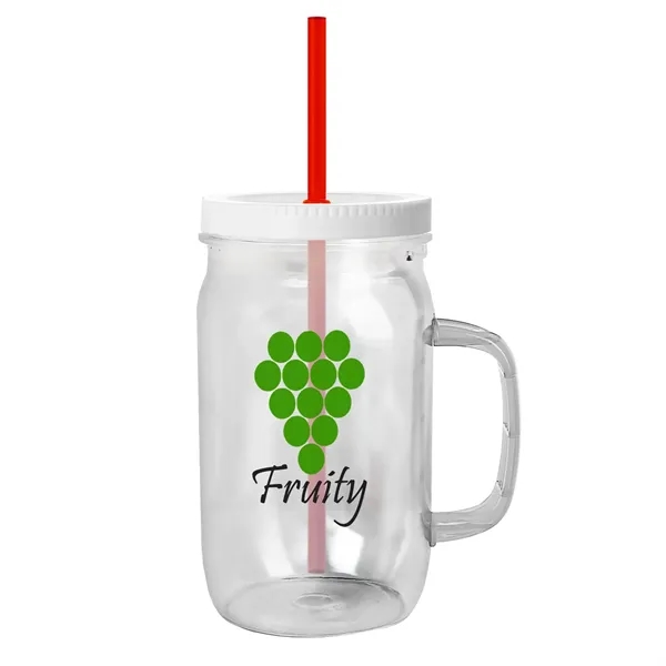 27 oz Mason Jar with Handle, straw and screw-on lid. Measurements... from ASI 40480 Koozie Group