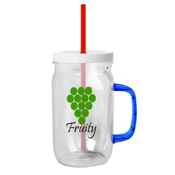 27 oz Mason Jar with Handle, straw and screw-on lid. Measurements... from ASI 40480 Koozie Group