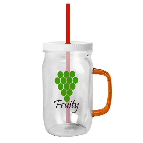 27 oz Mason Jar with Handle, straw and screw-on lid. Measurements... from ASI 40480 Koozie Group